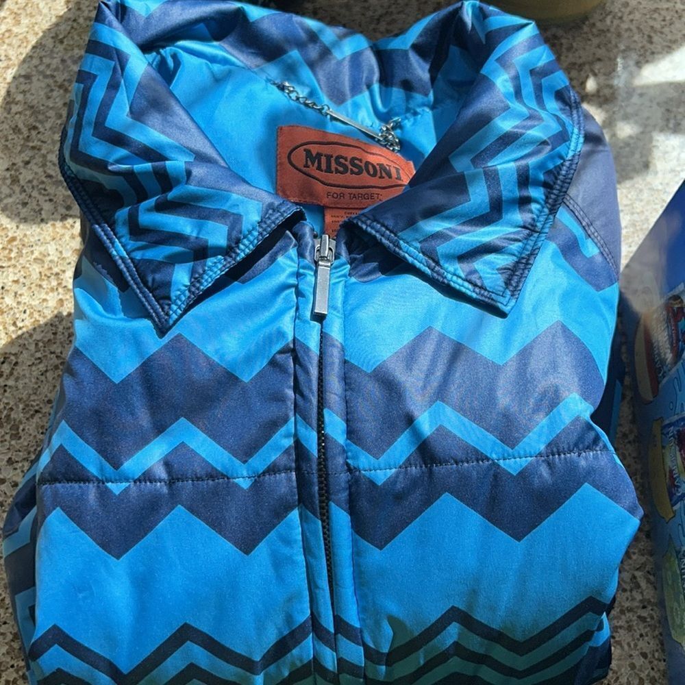 Missoni Target Puffer Jacket Blue signature Missoni Zig Zag Print pockets too!